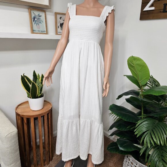 SOMA Dresses & Skirts - Vestido SOMA Blanco Midi , Escote cuadrado Algodon.